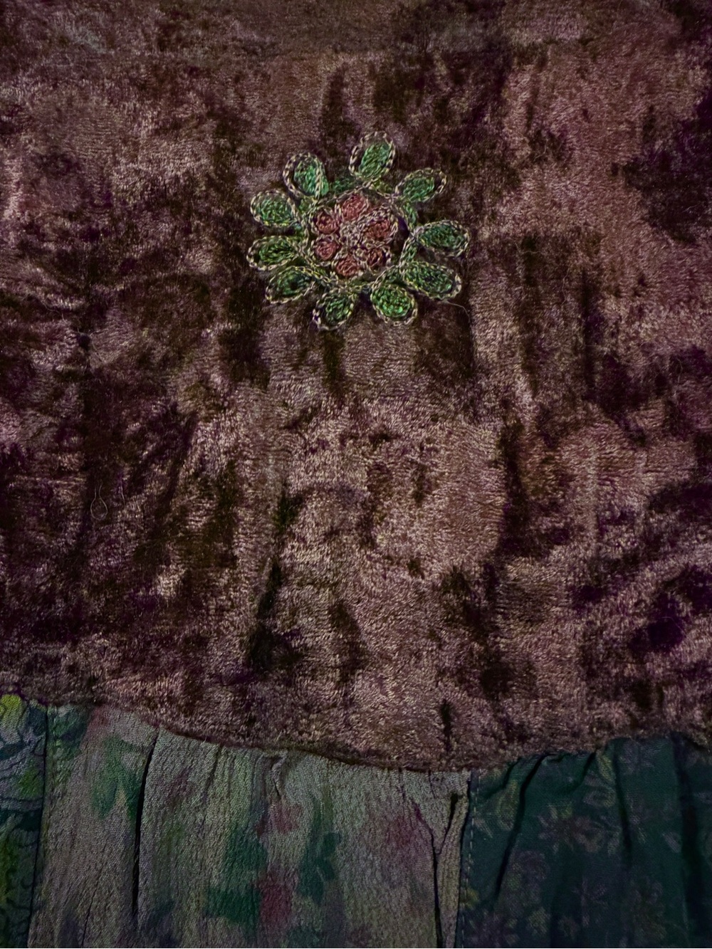 Young Threads Burgundy Velvet Embroidered Patchwork Tunic - Picture 6 of 10